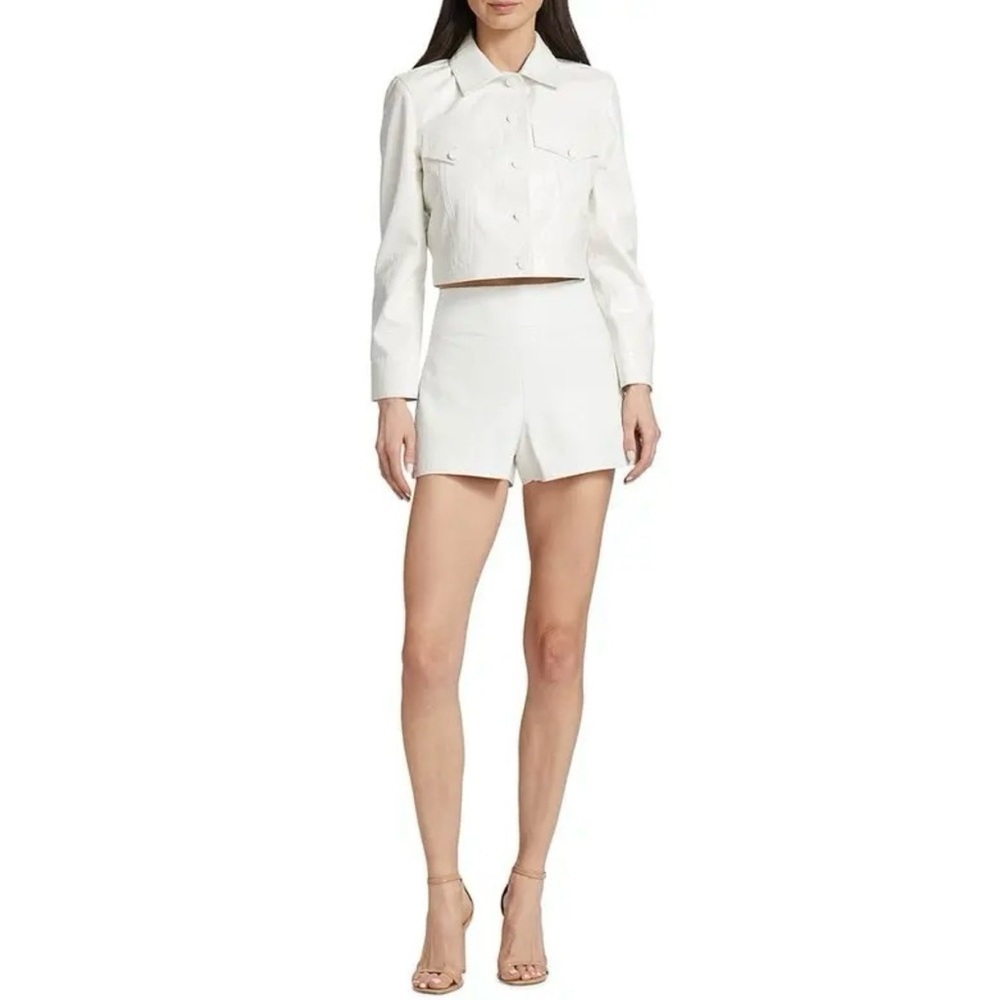 NWT Alice + Olivia Chloe Croc Embossed Vegan Leather Cropped Jacket, XL - Picture 3 of 16
